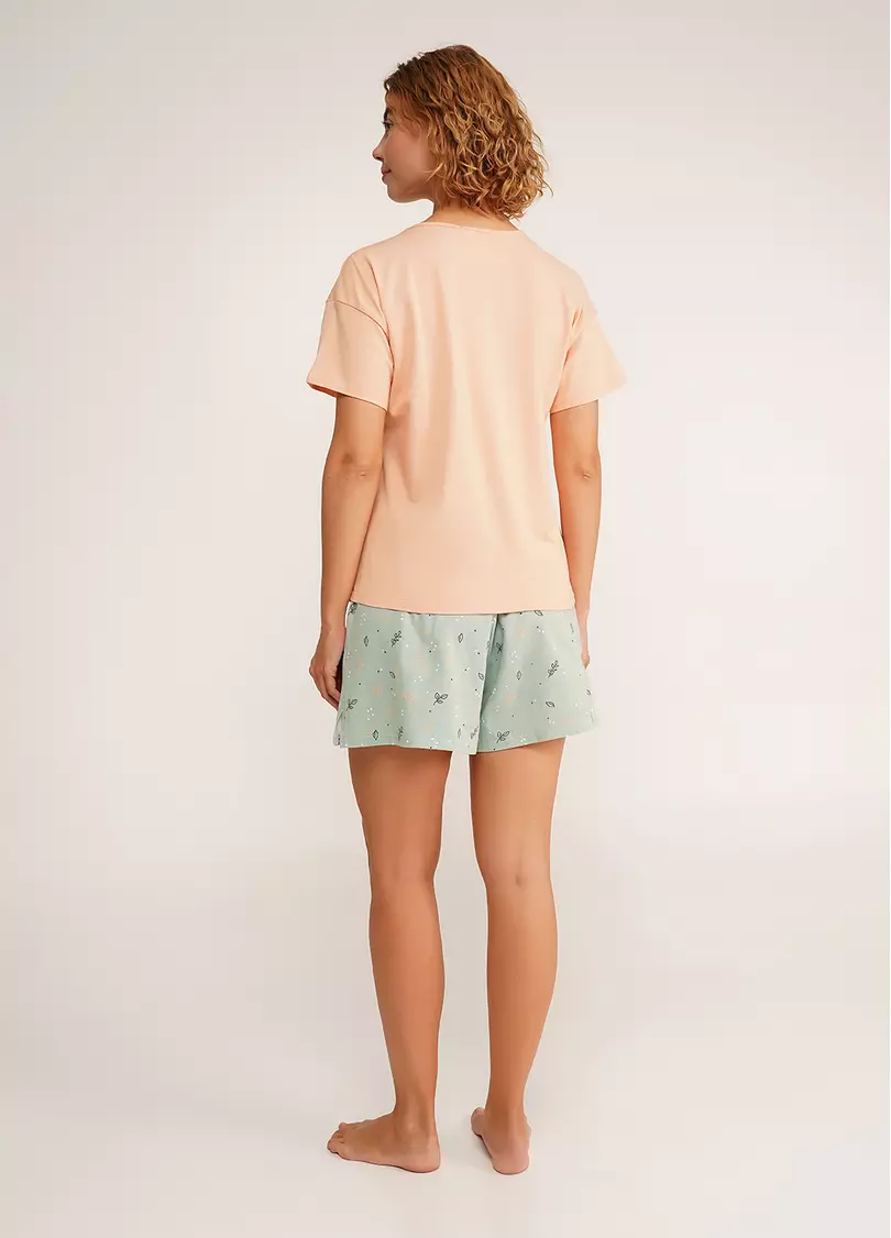 Пижама футболка и шорты SERENE GREENS 6128/010 muted mint/peach (зеленый/оранжевый)