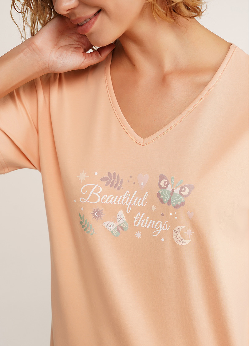 Пижама футболка и шорты SERENE GREENS 6128/010 muted mint/peach (зеленый/оранжевый)