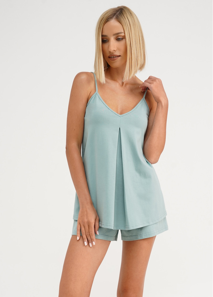 Хлопковая пижама майка и шорты SEVILLA 6035/010 mint (голубой)