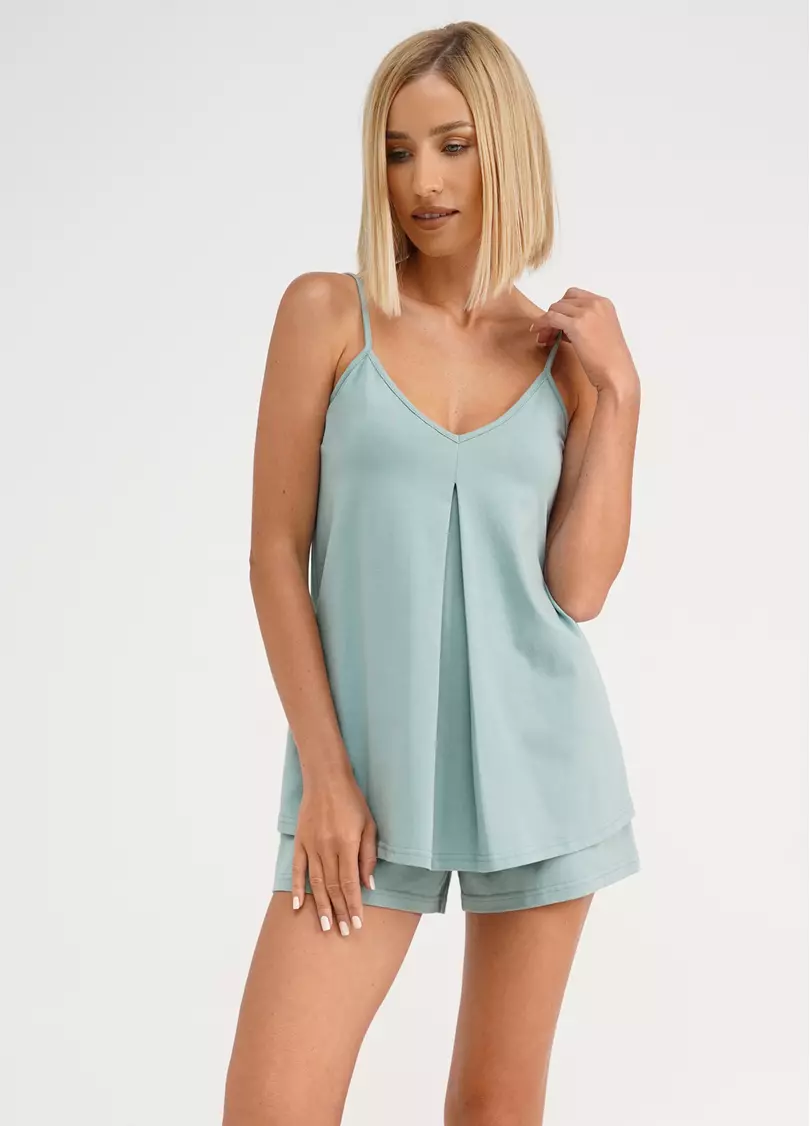 Хлопковая пижама майка и шорты SEVILLA 6035/010 mint (голубой)