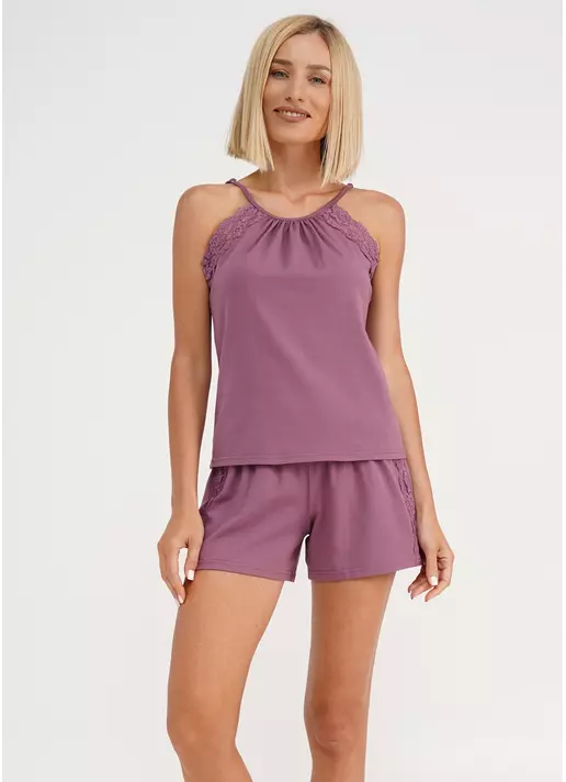 Піжама бавовняна з мереживом майка та шорти SEVILLA 6036/011 dark powder (рожевий)