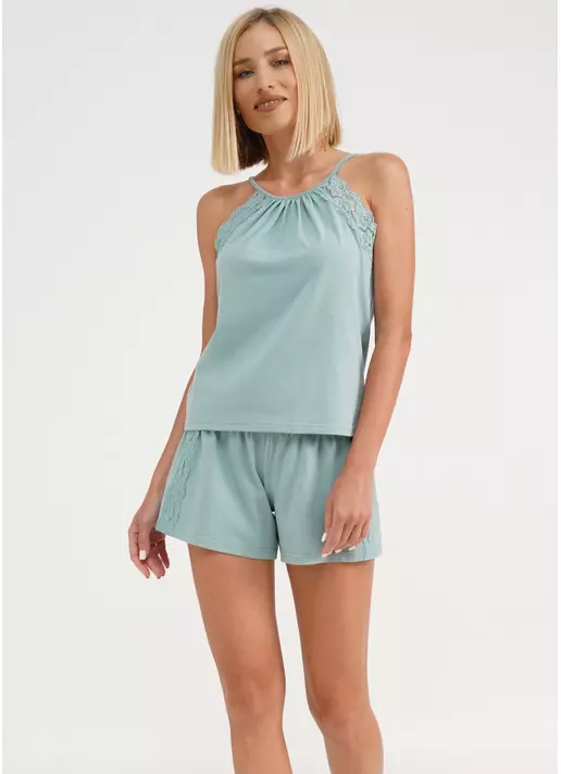 Піжама бавовняна з мереживом майка та шорти SEVILLA 6036/011 mint (блакитний)