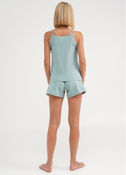 Пижама хлопковая с кружевом майки и шорты SEVILLA 6036/011 mint (голубой)
