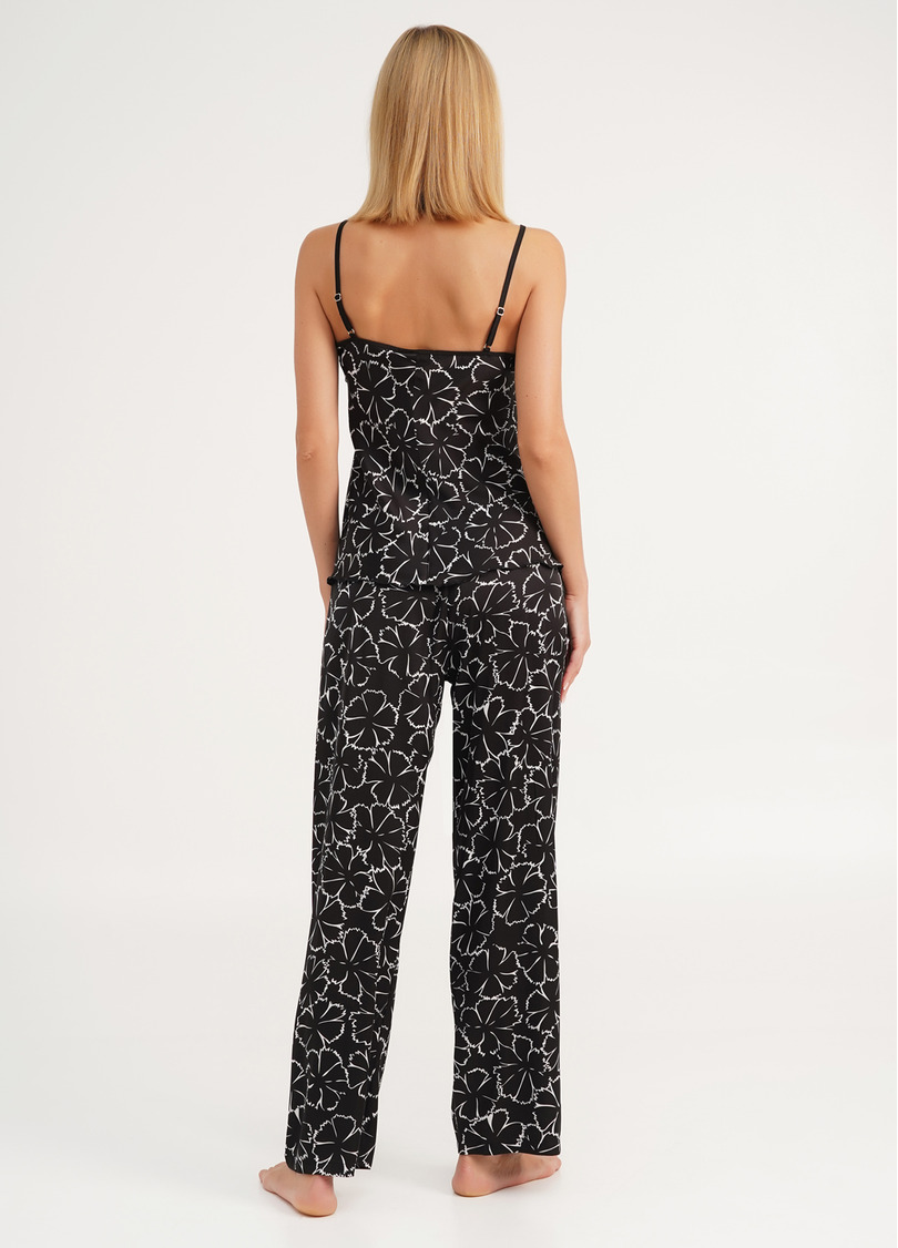 Шовкова піжама у квіти зі штаними TIZIANA 5003/051 black/white clove (чорний)