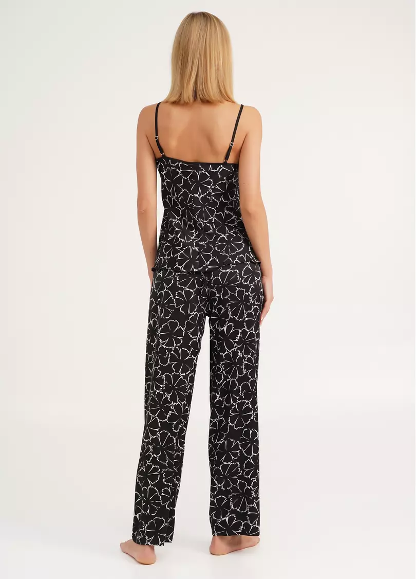 Шелковая пижама в цветы со штанами TIZIANA 5003/051 black/white clove (черный)