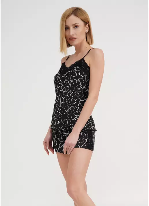 Шелковая пижама в цветы TIZIANA 6032/051 black/white clove (черный)