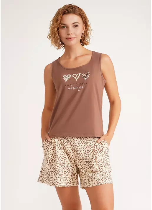 Пижама майка и шорти WHISPER HEARTS 6040/010 pale yellow/brown hearts/mokko (желтый/коричневый)