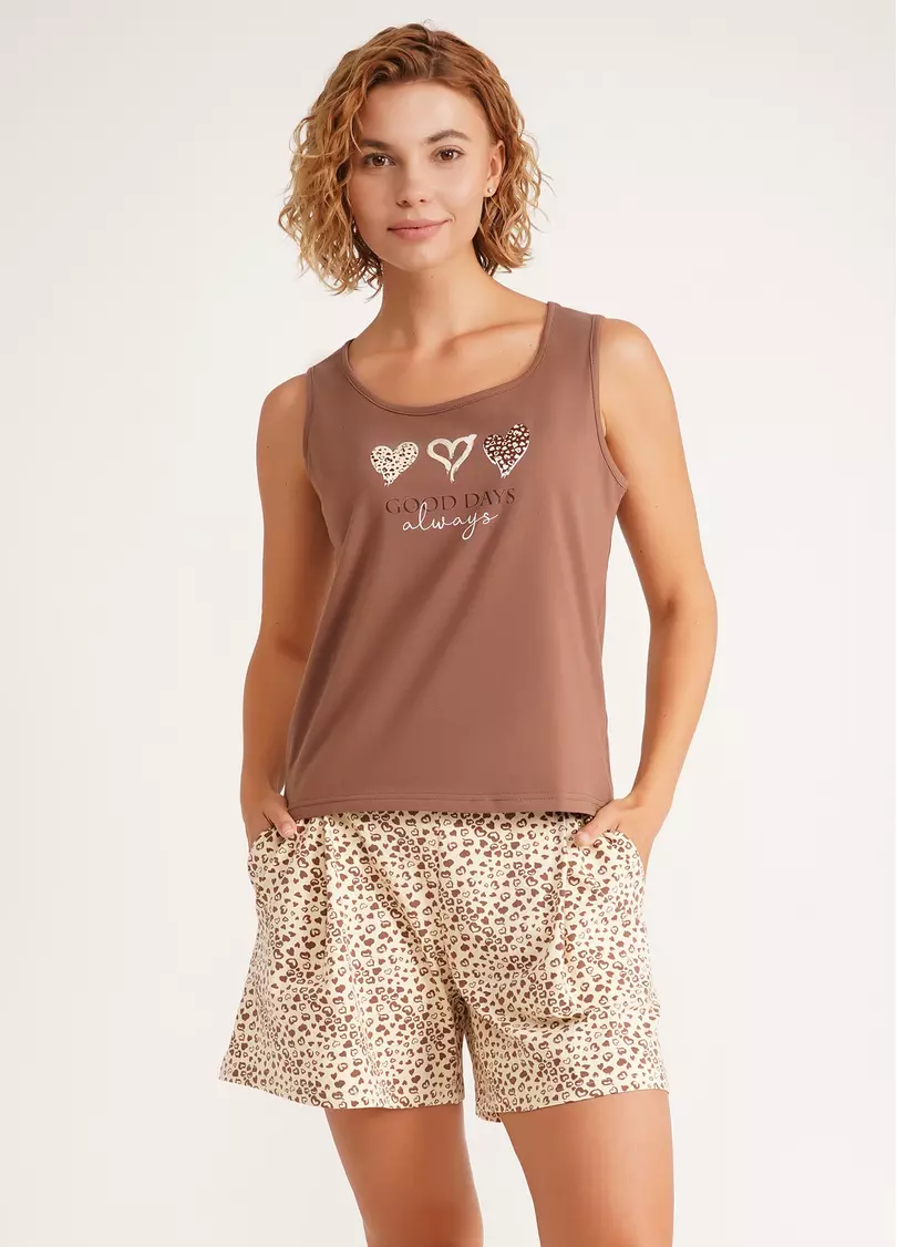 Пижама майка и шорти WHISPER HEARTS 6040/010 pale yellow/brown hearts/mokko (желтый/коричневый)