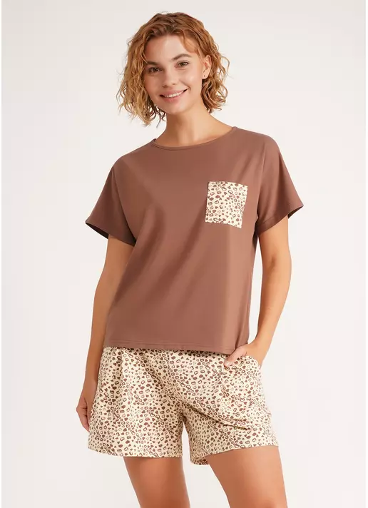 Пижамный комплект из двух частей WHISPER HEARTS 6127/010 pale yellow/brown hearts/mokko (желтый/коричневый)