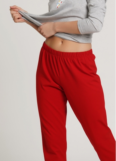 Пижамный комплект со штанами и кофтой WINTER CAT 5319/010 grey melange/red (серый/красный)