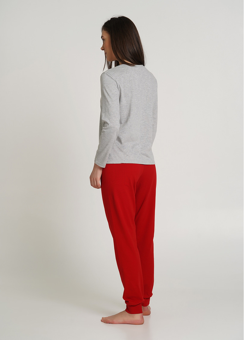 Пижамный комплект со штанами и кофтой WINTER CAT 5319/010 grey melange/red (серый/красный)