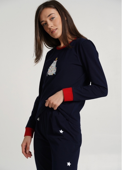 Комплект пижамы на манжетах WINTER CAT 5320/010 navy (синий)