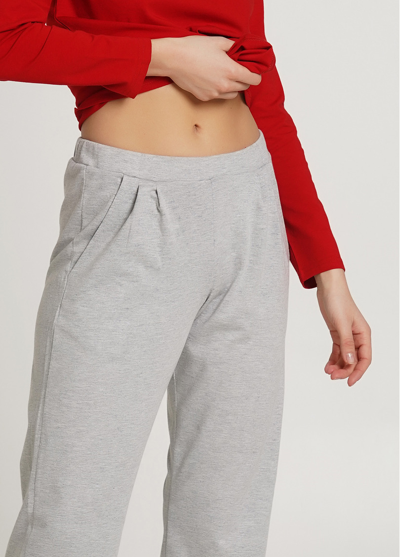 Длинная пижама хлопковая комплект WINTER CAT 5330/010 red/grey melange (красный/серый)