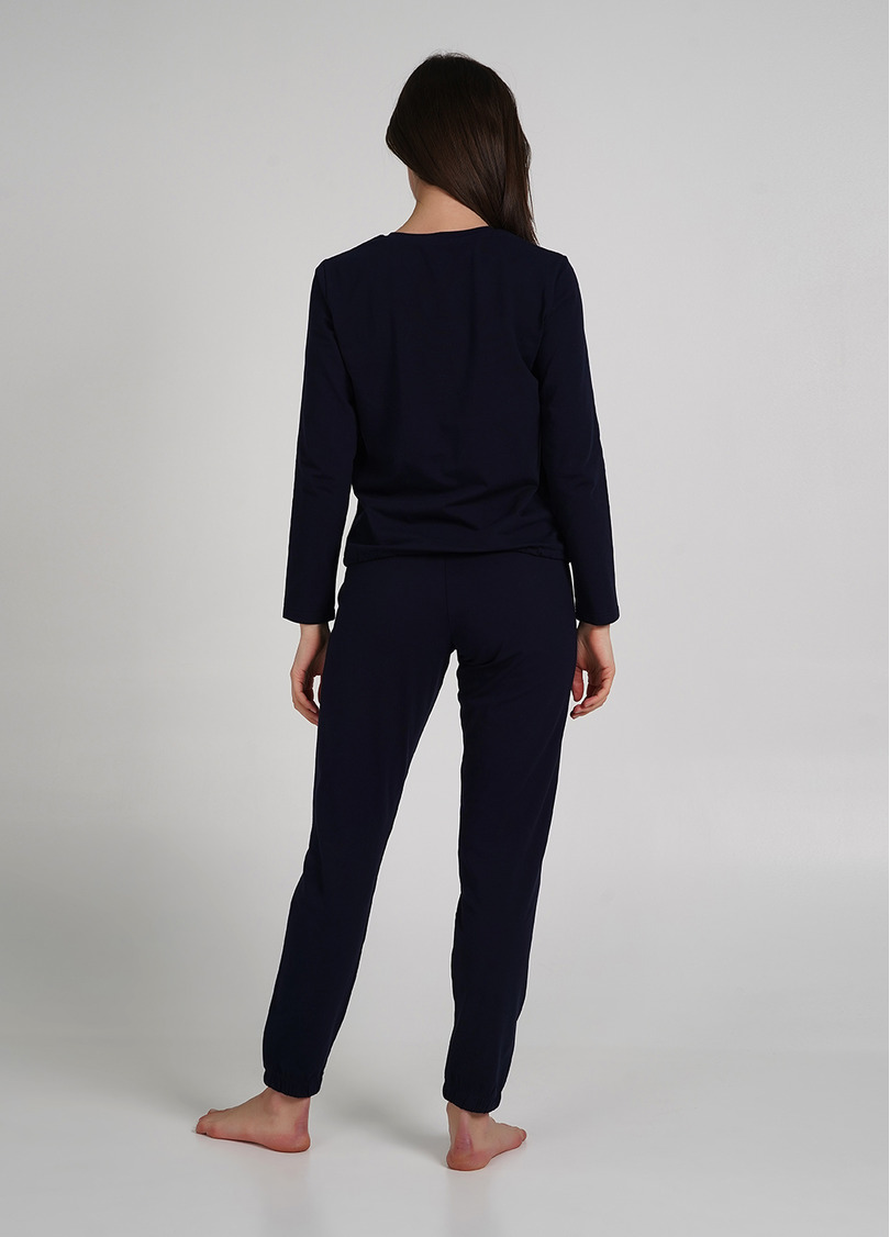 Хлопковая пижама с кофтой на завязках внизу WINTER CAT 5331/010 navy (синий)