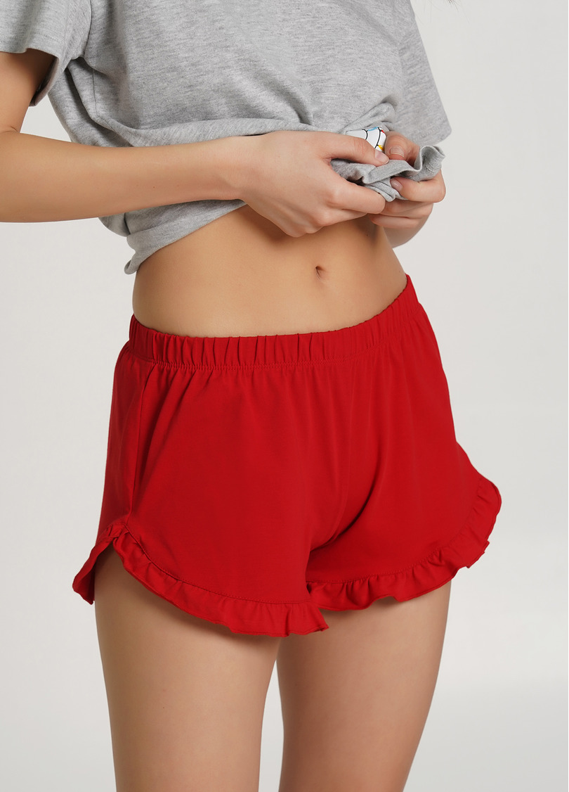 Піжама бавовняна з футболкою та шортами WINTER CAT 6118/010 grey melange/red (сірий/червоний)