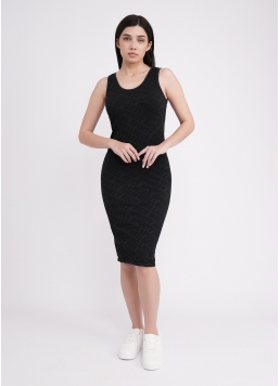 Облегающее платье в рубчик с надписями DRESS RIB WELLNESS black (черный)
