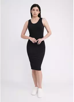 Облягаюча сукня в рубчик з написами DRESS RIB WELLNESS black (чорний)