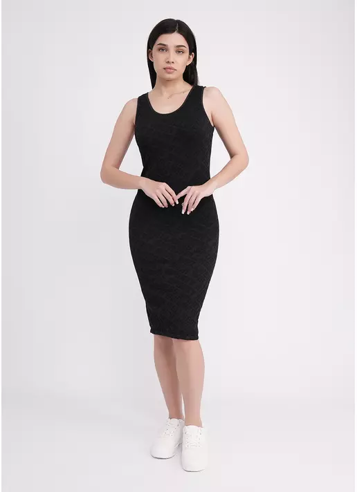 Облягаюча сукня в рубчик з написами DRESS RIB WELLNESS black (чорний)
