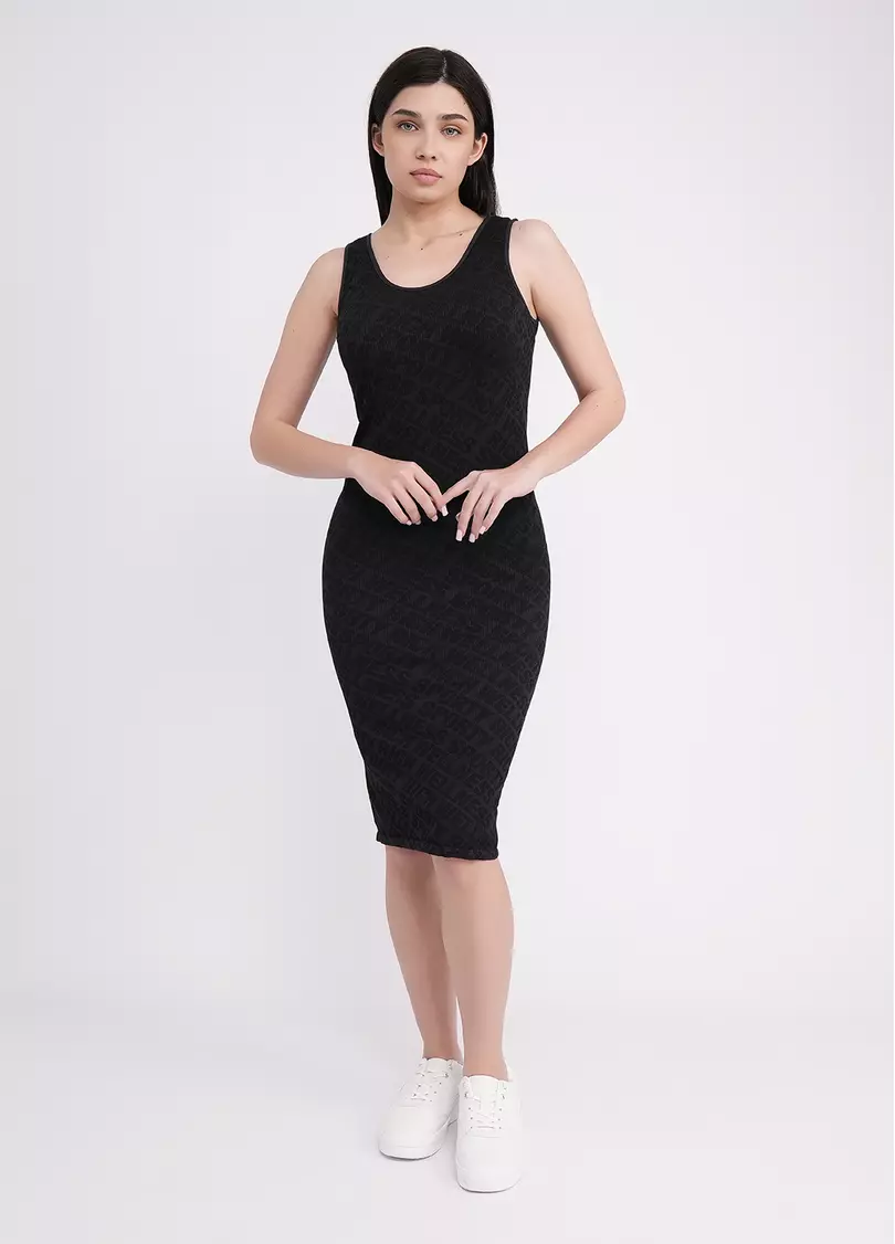 Облягаюча сукня в рубчик з написами DRESS RIB WELLNESS black (чорний)
