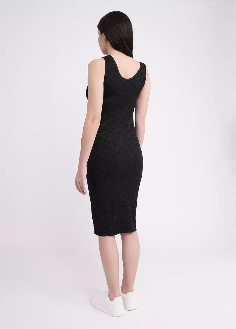 Облягаюча сукня в рубчик з написами DRESS RIB WELLNESS black (чорний)