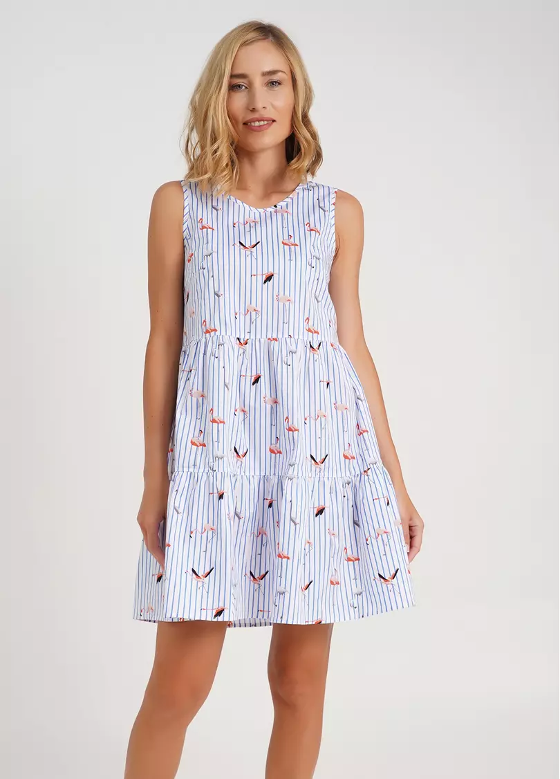 Платье с узором хлопковое FLAMINGO 8703/010 blue stripe (голубой)