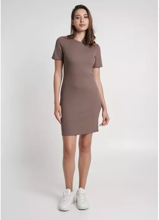 Хлопковое платье в рубчик RIB 8702/010 beige (коричневый)