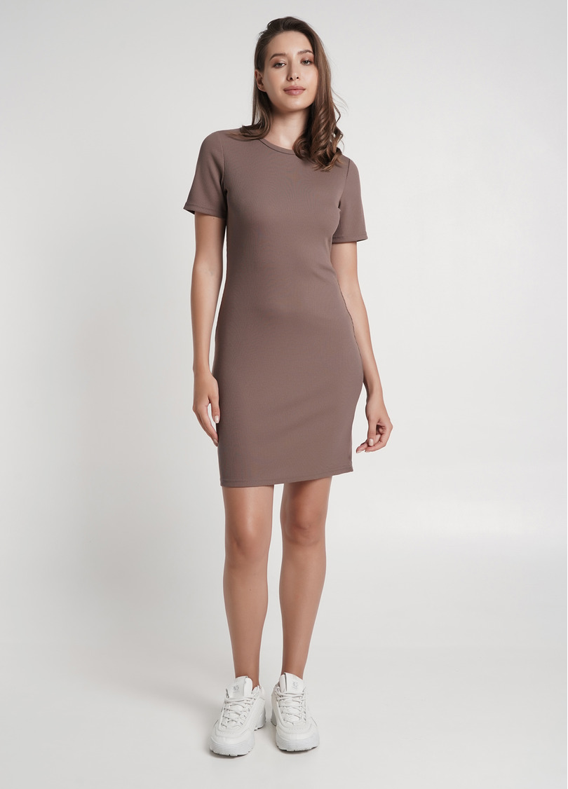 Бавовняна сукня в рубчик RIB 8702/010 beige (коричневий)