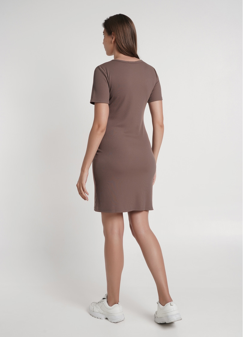 Бавовняна сукня в рубчик RIB 8702/010 beige (коричневий)