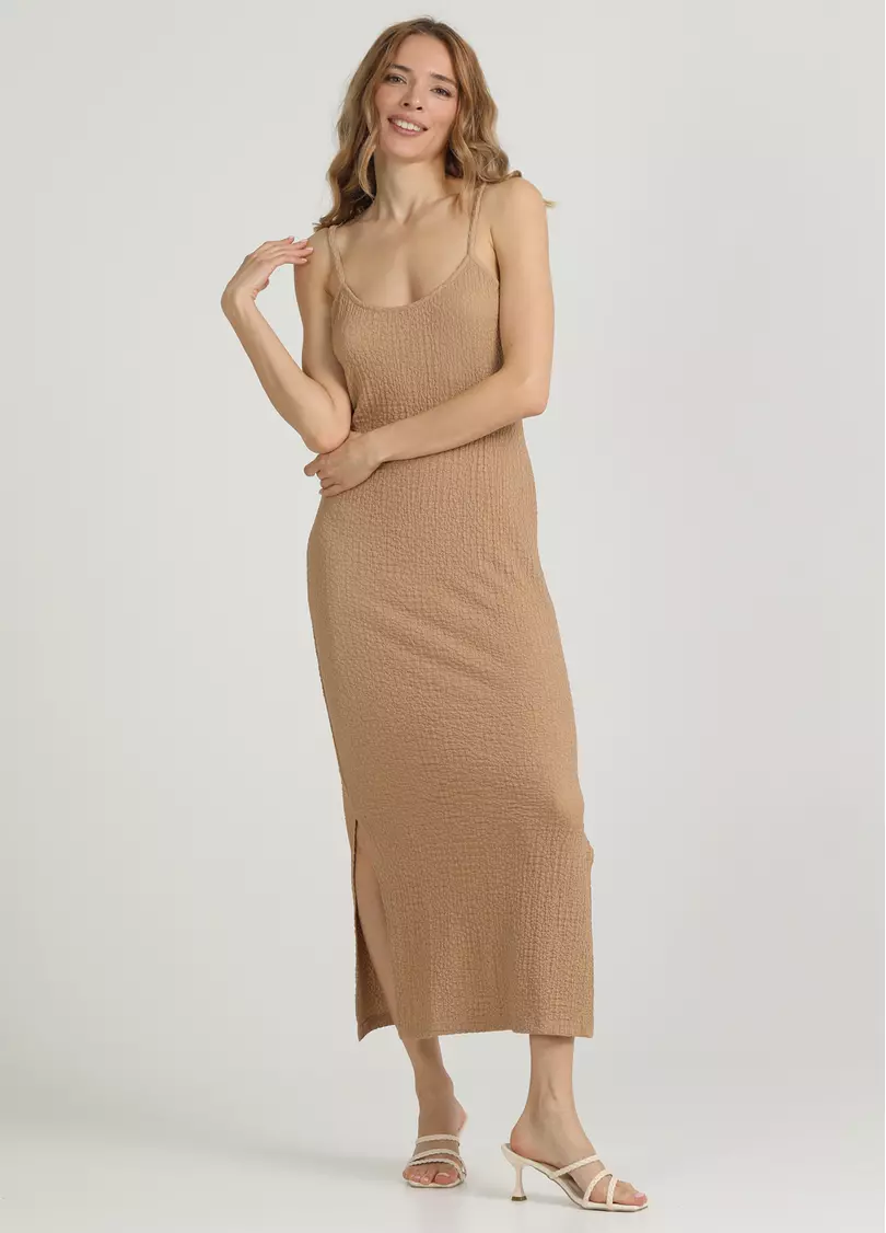 Платье миди из жатой ткани WHISPERED FOLDS 8901/260 dark beige (бежевый)