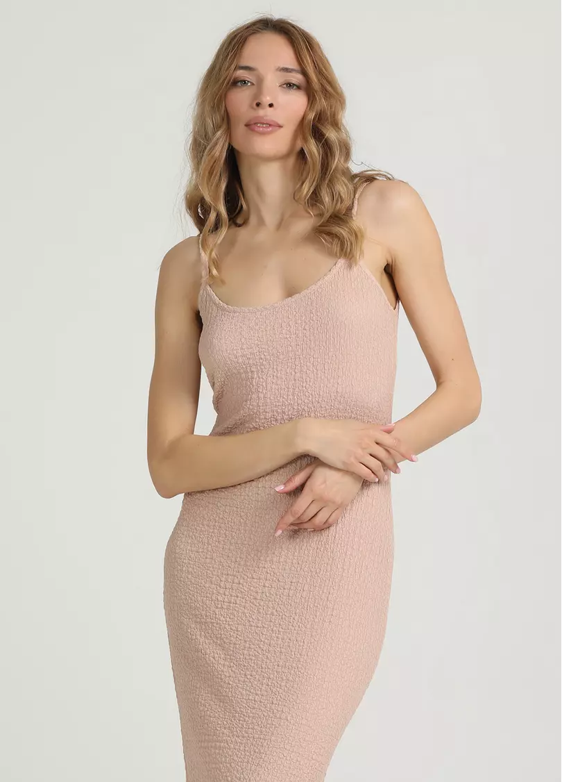 Платье миди из жатой ткани WHISPERED FOLDS 8901/260 light beige (бежевый)