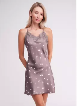 Нічна сорочка шовкова FLURISSE 8011/051 deep taupe/floral print (коричневий)