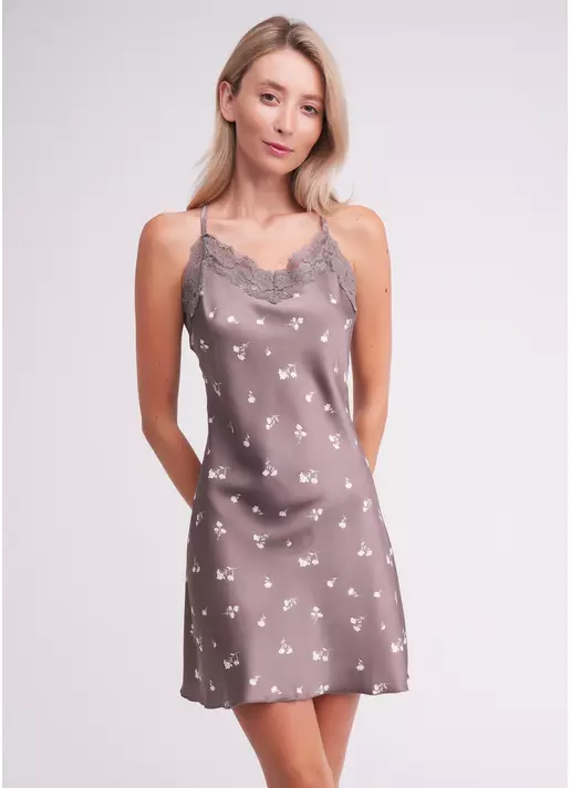 Ночная рубашка шелковая FLURISSE 8011/051 deep taupe/floral print (коричневый)