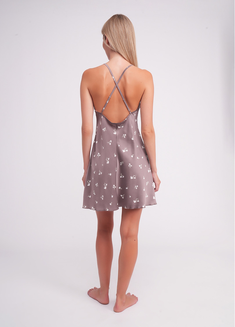 Ночная рубашка шелковая FLURISSE 8011/051 deep taupe/floral print (коричневый)