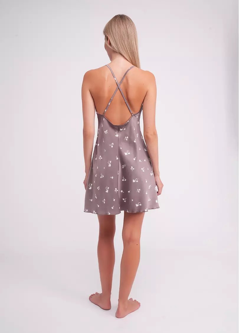 Ночная рубашка шелковая FLURISSE 8011/051 deep taupe/floral print (коричневый)