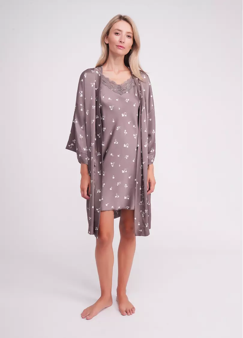 Ночная рубашка шелковая FLURISSE 8011/051 deep taupe/floral print (коричневый)