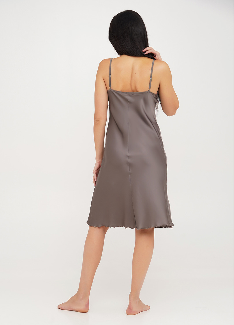 Шелковая ночная сорочка с кружевом длинная POLKA DOT 8013/051 cappuccino (коричневый)