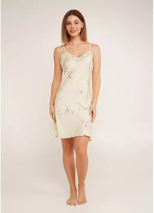 Шелковая ночная рубашка в цветы SAKURA 8011/051 light yellow (желтый)