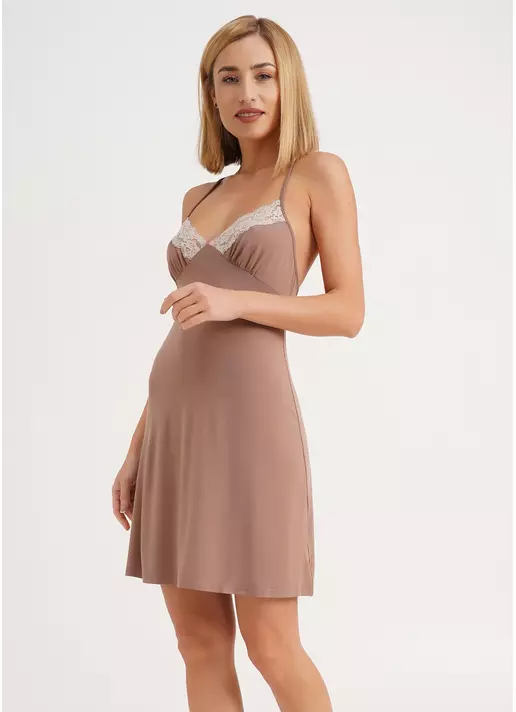 Нічна сорочка з віскози з мереживом SAND STORM 8014/031 mokko (коричневий)