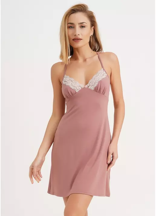 Нічна сорочка з віскози з мереживом SAND STORM 8014/031 sand rose (рожевий)