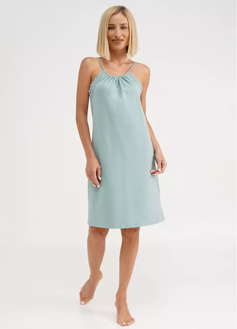 Хлопковая ночная рубашка с кружевом SEVILLA 8017/011 mint (голубой)