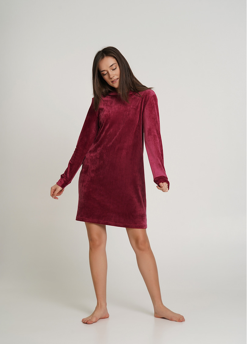 Велюрова сукня туніка з капюшоном SOFT WINTER 8311/080 burgundi (бордовий)