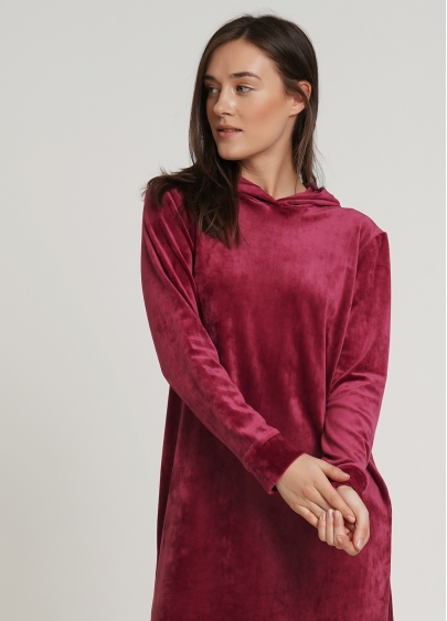Велюровое платье туника с капюшоном SOFT WINTER 8311/080 burgundi (бордовый)