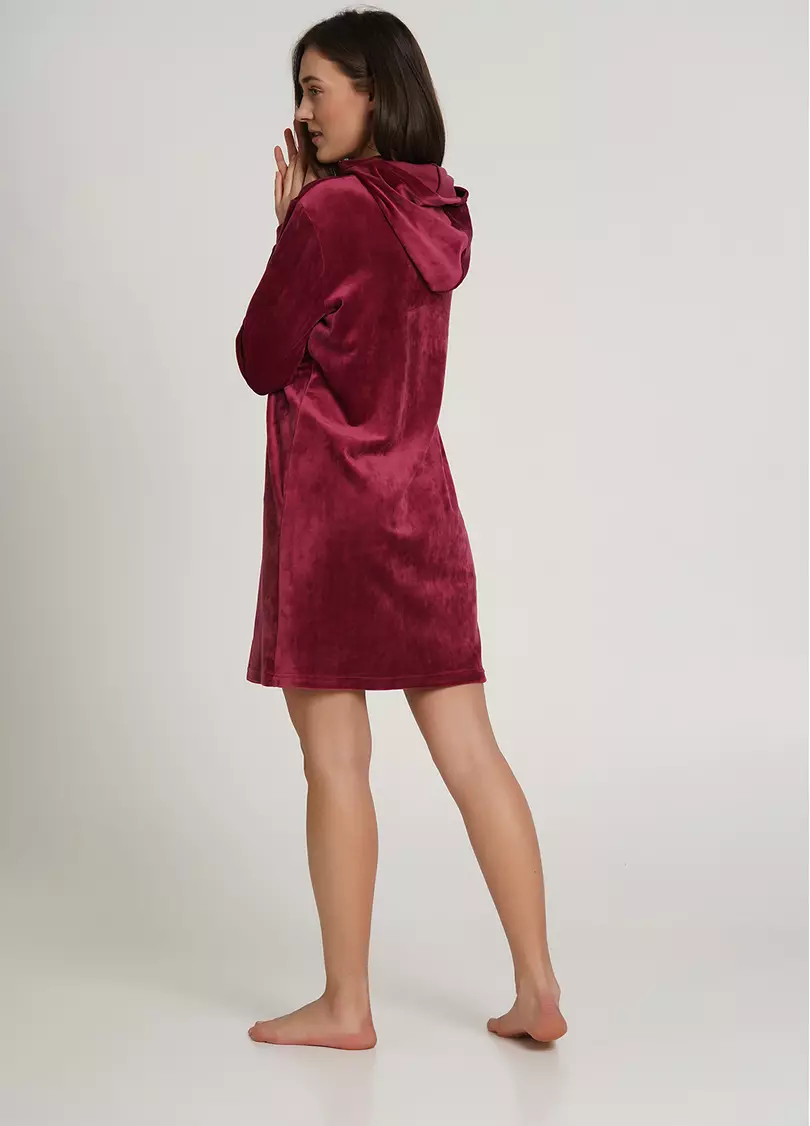 Велюровое платье туника с капюшоном SOFT WINTER 8311/080 burgundi (бордовый)