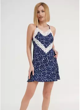 Шовкова нічна сорочка з мереживом в квіти TIZIANA 8015/051 navy/white clove (синій)