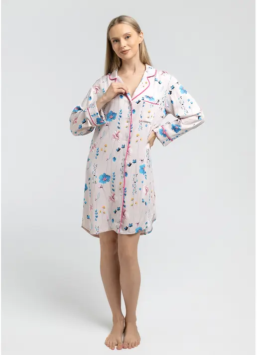 Рубашка ночная FLOSSED IN FLOWERS, розовая Рубашка ночная FLOSSED IN FLOWERS, розовая