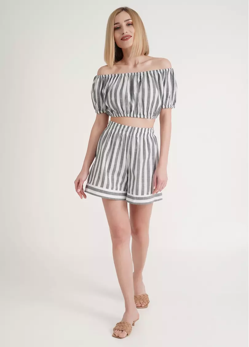 Льняные шорты в полоску CRUISE 4214/220 white/green stripe (белый/зеленый)