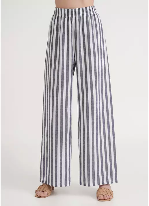 Лляні штани у широку смужку CRUISE 4321/220 white/blue stripe (білий/синій)