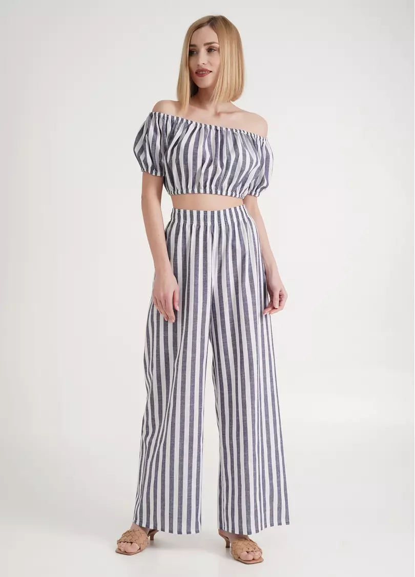 Льняные брюки в широкую полоску CRUISE 4321/220 white/blue stripe (белый/синий)