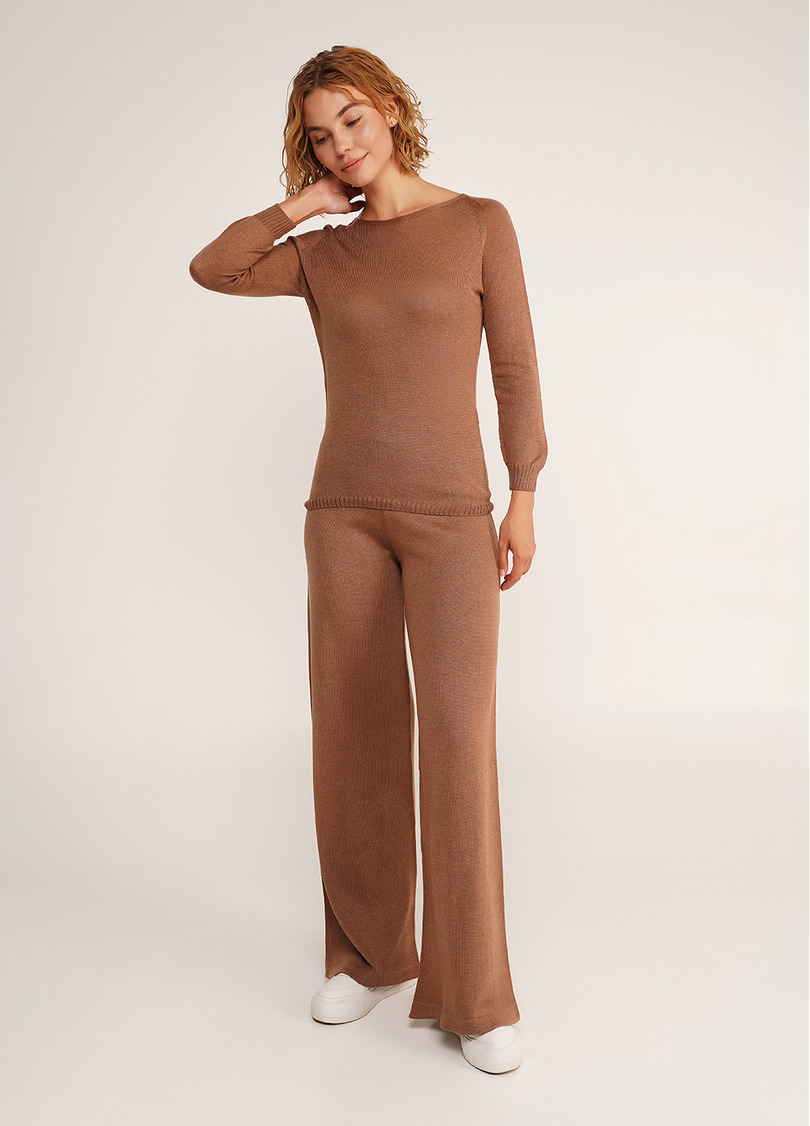 Прямые штаны из вязаного трикотажа FREYJA CTN 4327/230 dark brown (коричневый)