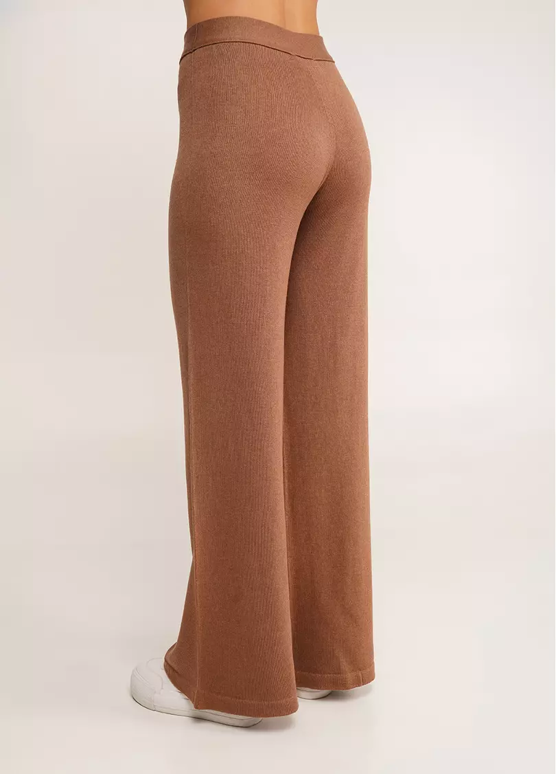 Прямые штаны из вязаного трикотажа FREYJA CTN 4327/230 dark brown (коричневый)